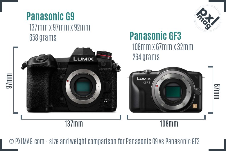 Panasonic G9 vs Panasonic GF3 size comparison