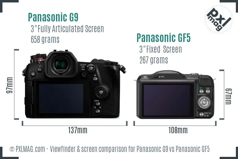 Panasonic G9 vs Panasonic GF5 Screen and Viewfinder comparison