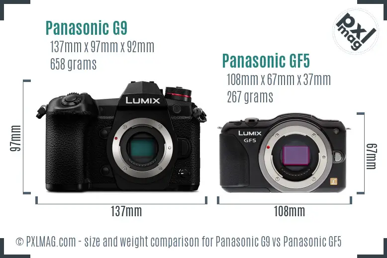 Panasonic G9 vs Panasonic GF5 size comparison