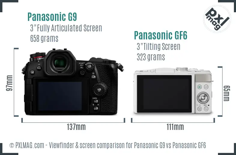 Panasonic G9 vs Panasonic GF6 Screen and Viewfinder comparison