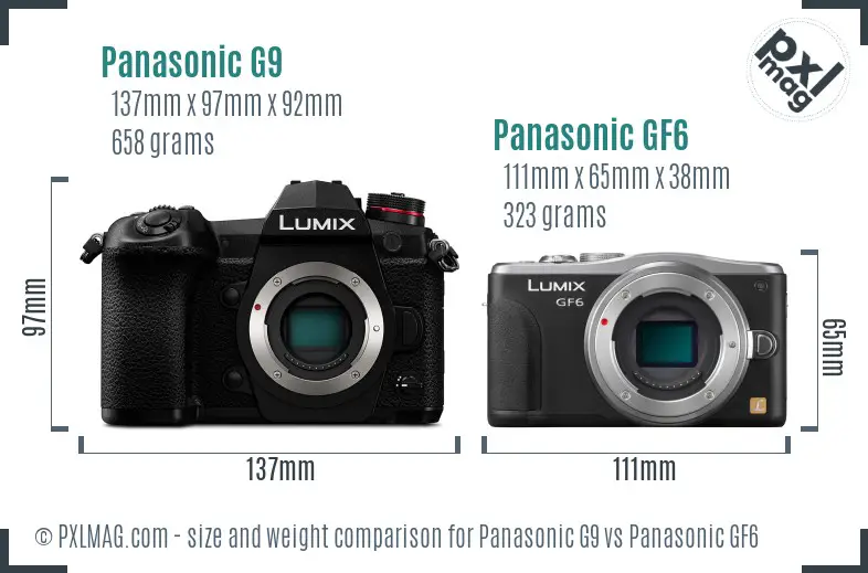 Panasonic G9 vs Panasonic GF6 size comparison