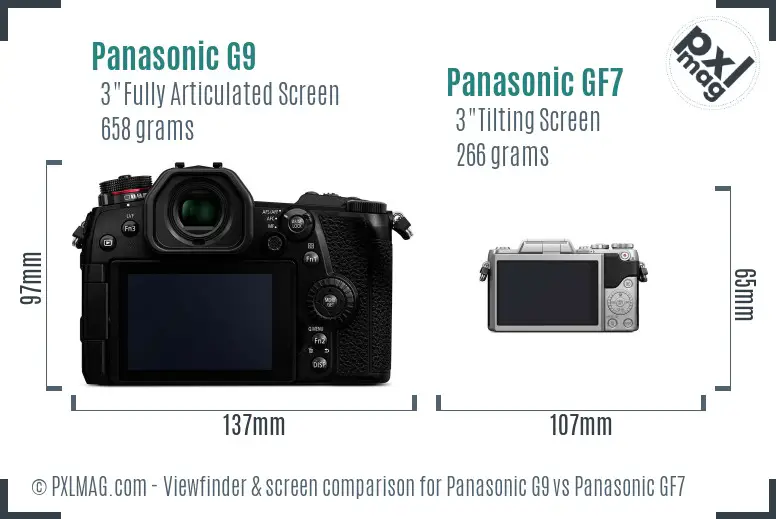 Panasonic G9 vs Panasonic GF7 Screen and Viewfinder comparison
