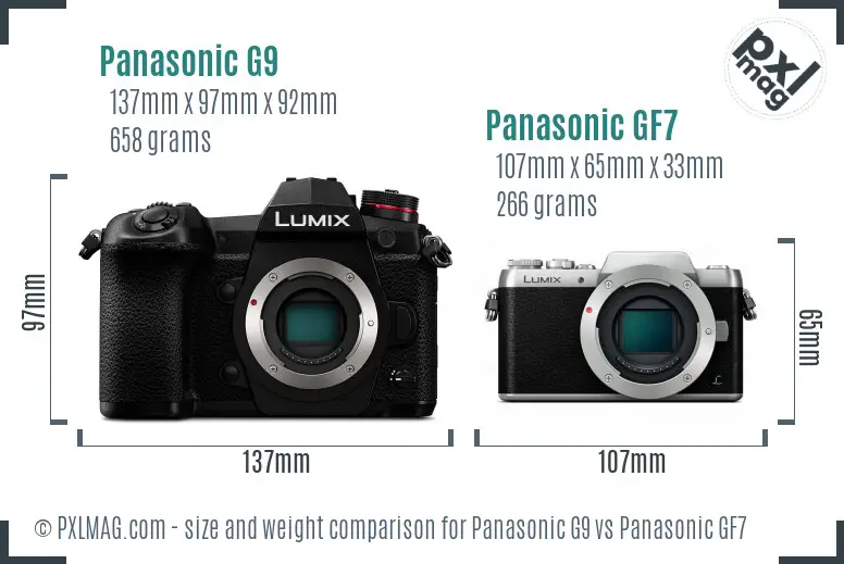 Panasonic G9 vs Panasonic GF7 size comparison