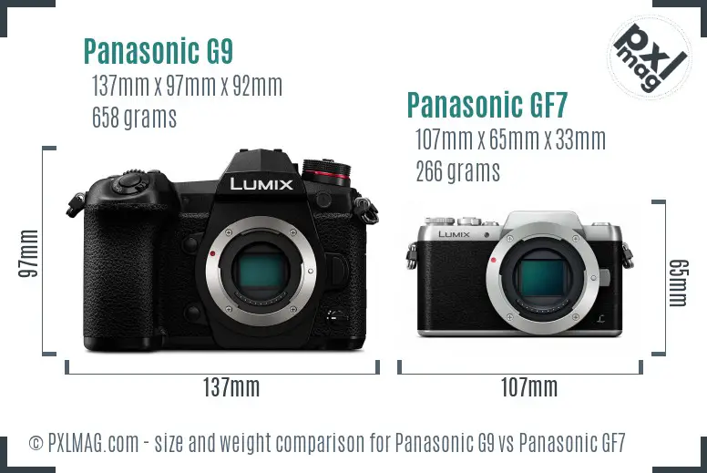 Panasonic G9 vs Panasonic GF7 size comparison Panasonic G9 vs Panasonic GF7 size comparison