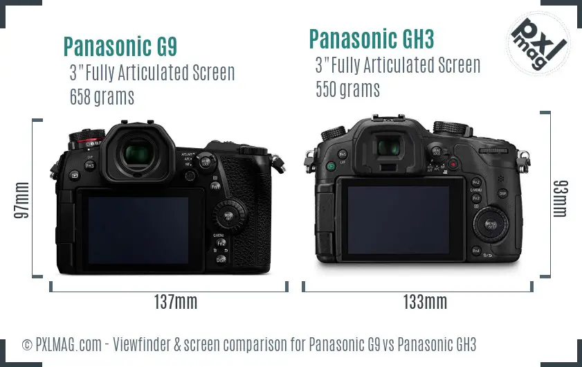 Panasonic G9 vs Panasonic GH3 Screen and Viewfinder comparison
