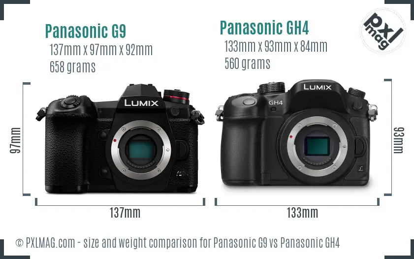 Panasonic G9 vs Panasonic GH4 size comparison