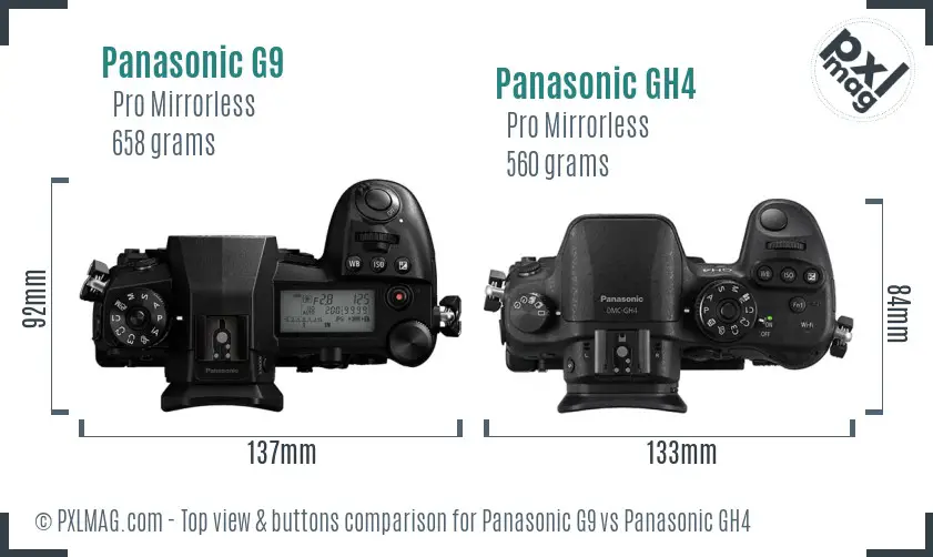 Panasonic G9 vs Panasonic GH4 top view buttons comparison
