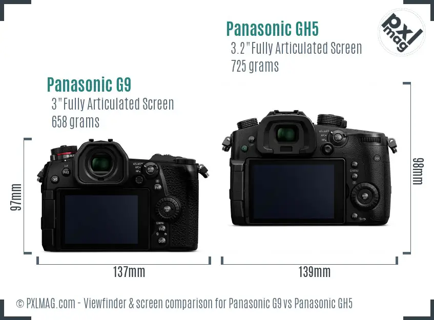 Panasonic G9 vs Panasonic GH5 Screen and Viewfinder comparison