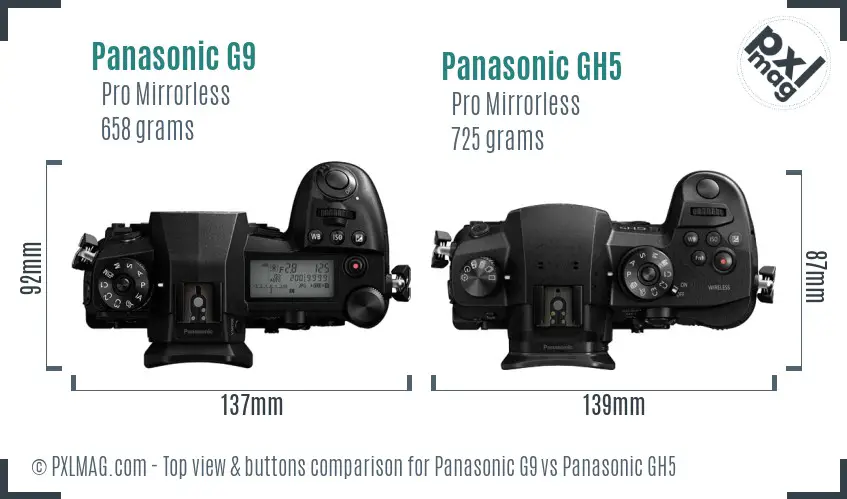 Panasonic G9 vs Panasonic GH5 top view buttons comparison
