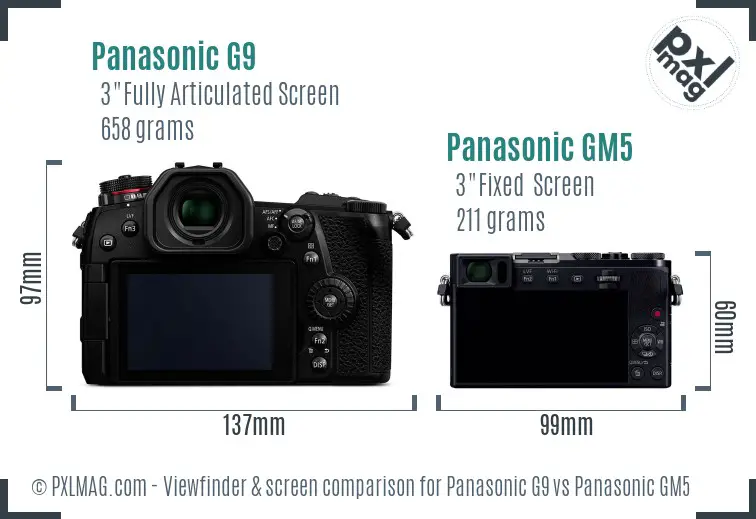 Panasonic G9 vs Panasonic GM5 Screen and Viewfinder comparison