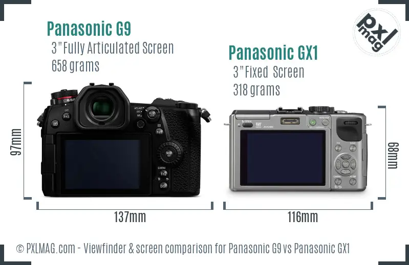 Panasonic G9 vs Panasonic GX1 Screen and Viewfinder comparison