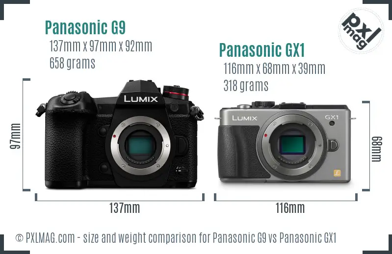 Panasonic G9 vs Panasonic GX1 size comparison