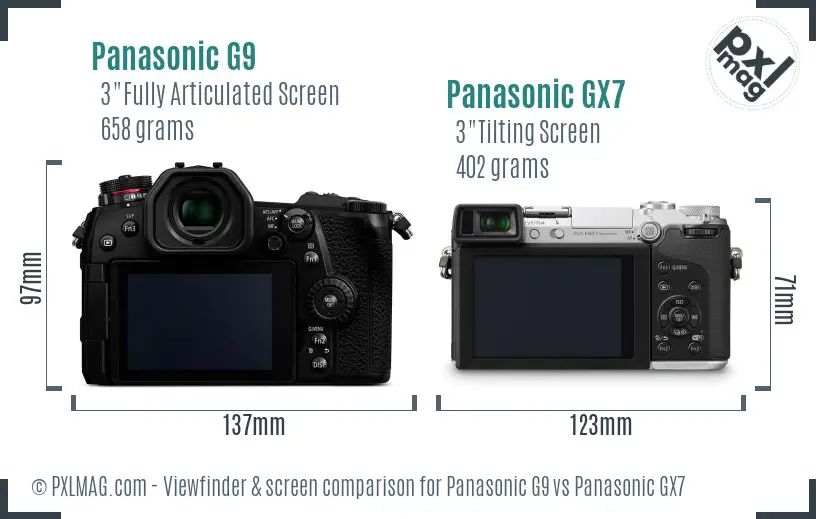 Panasonic G9 vs Panasonic GX7 Screen and Viewfinder comparison