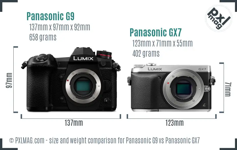 Panasonic G9 vs Panasonic GX7 size comparison