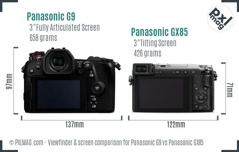 Panasonic G9 vs Panasonic GX85 Screen and Viewfinder comparison