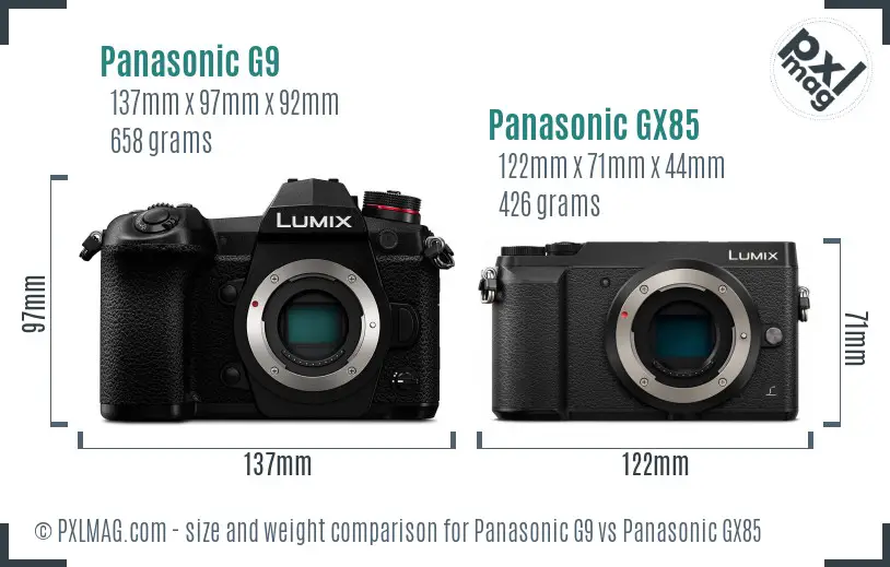 Panasonic G9 vs Panasonic GX85 size comparison