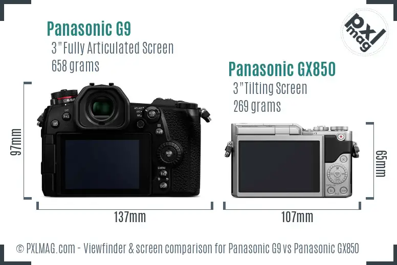 Panasonic G9 vs Panasonic GX850 Screen and Viewfinder comparison