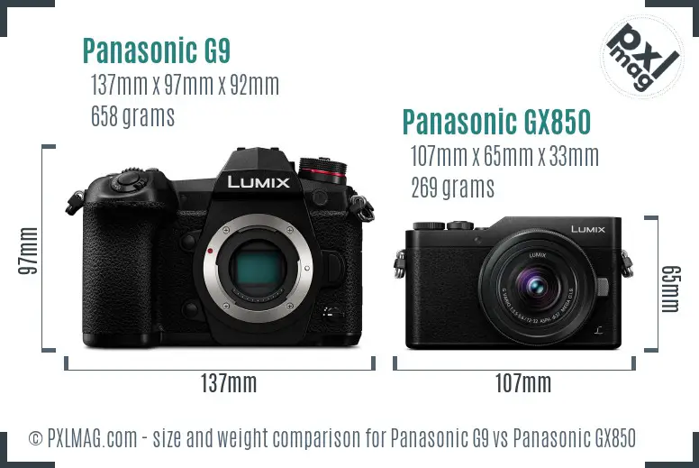 Panasonic G9 vs Panasonic GX850 size comparison