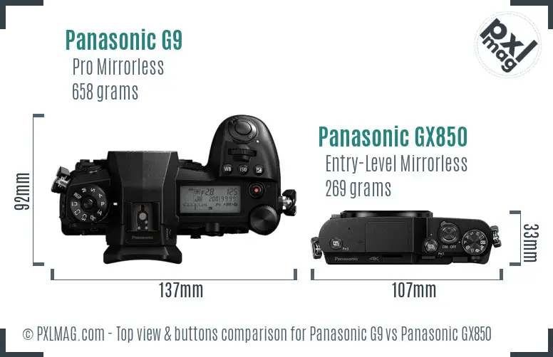 Panasonic G9 vs Panasonic GX850 top view buttons comparison