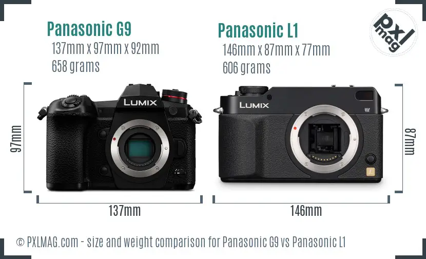 Panasonic G9 vs Panasonic L1 size comparison