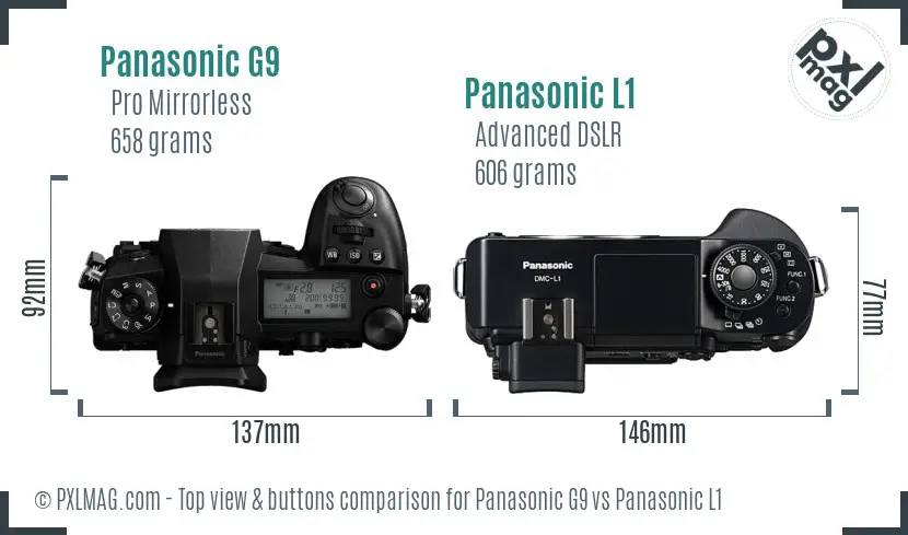 Panasonic G9 vs Panasonic L1 top view buttons comparison