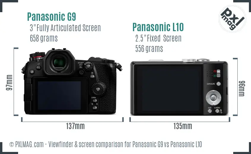Panasonic G9 vs Panasonic L10 Screen and Viewfinder comparison