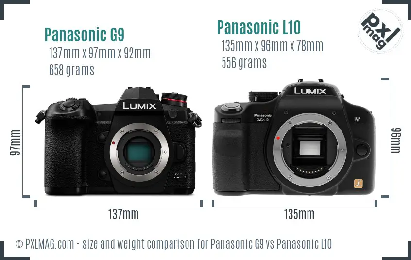Panasonic G9 vs Panasonic L10 size comparison