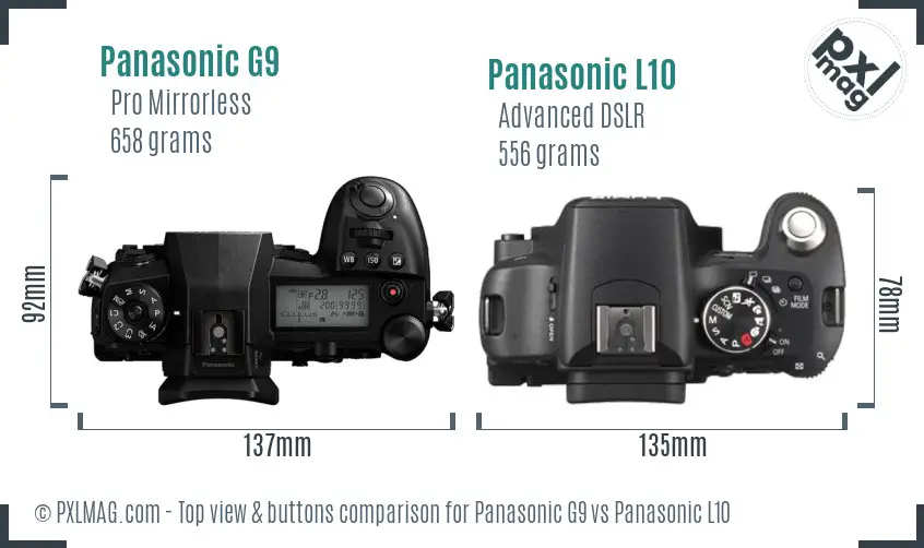 Panasonic G9 vs Panasonic L10 top view buttons comparison