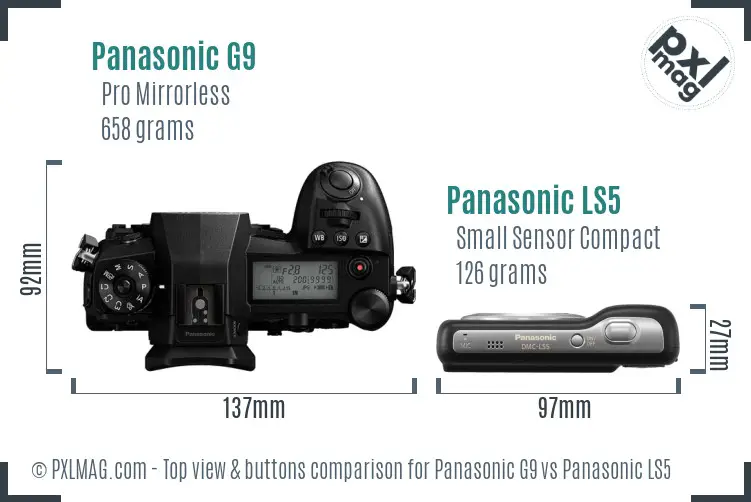 Panasonic G9 vs Panasonic LS5 top view buttons comparison Panasonic G9 vs Panasonic LS5 top view buttons comparison