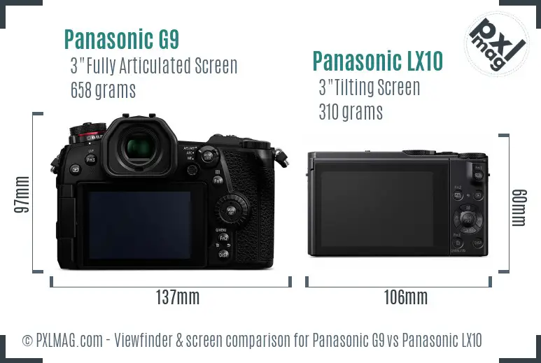 Panasonic G9 vs Panasonic LX10 Screen and Viewfinder comparison