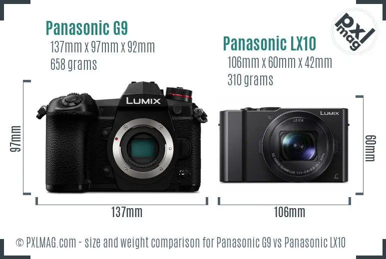 Panasonic G9 vs Panasonic LX10 size comparison