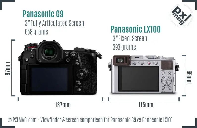 Panasonic G9 vs Panasonic LX100 Screen and Viewfinder comparison Panasonic G9 vs Panasonic LX100 Screen and Viewfinder comparison