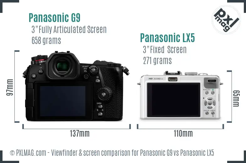 Panasonic G9 vs Panasonic LX5 Screen and Viewfinder comparison Panasonic G9 vs Panasonic LX5 Screen and Viewfinder comparison