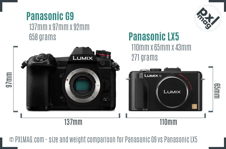 Panasonic G9 vs Panasonic LX5 size comparison Panasonic G9 vs Panasonic LX5 size comparison