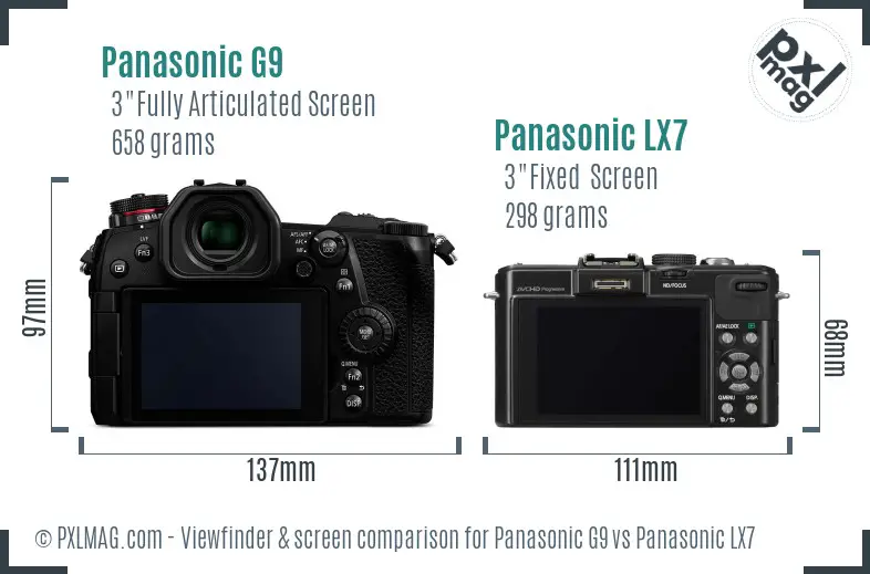 Panasonic G9 vs Panasonic LX7 Screen and Viewfinder comparison