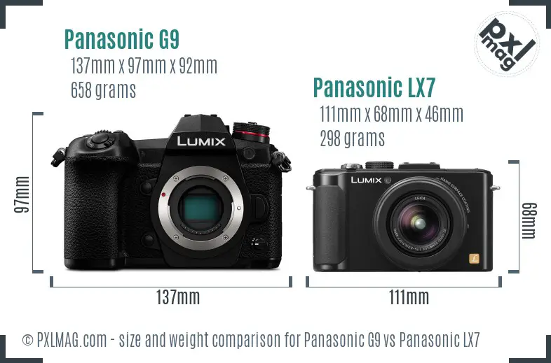 Panasonic G9 vs Panasonic LX7 size comparison