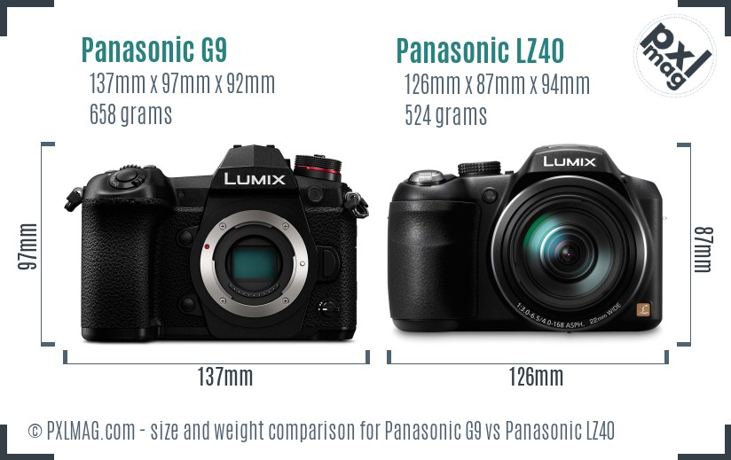 Panasonic G9 vs Panasonic LZ40 size comparison Panasonic G9 vs Panasonic LZ40 size comparison