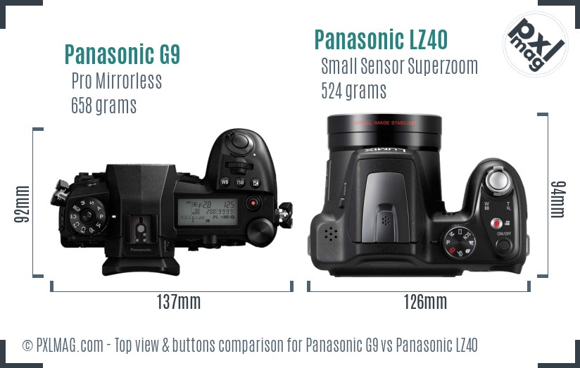 Panasonic G9 vs Panasonic LZ40 top view buttons comparison