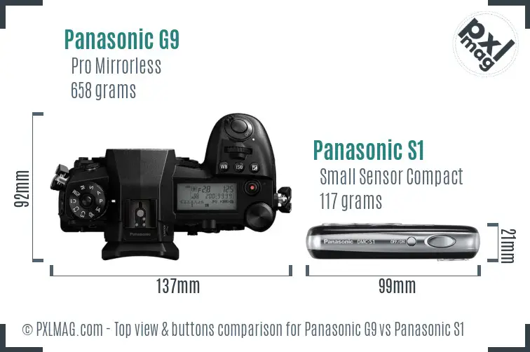 Panasonic G9 vs Panasonic S1 top view buttons comparison