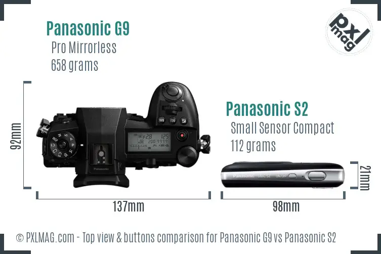 Panasonic G9 vs Panasonic S2 top view buttons comparison