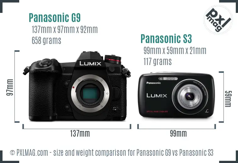 Panasonic G9 vs Panasonic S3 size comparison