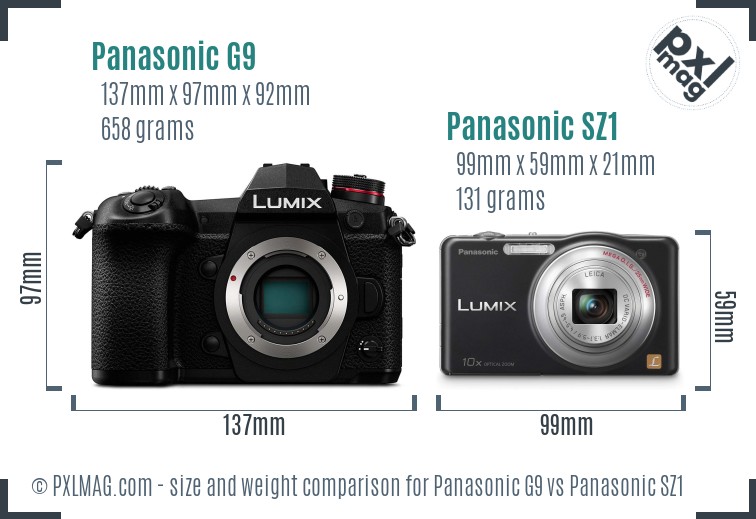 Panasonic G9 vs Panasonic SZ1 size comparison