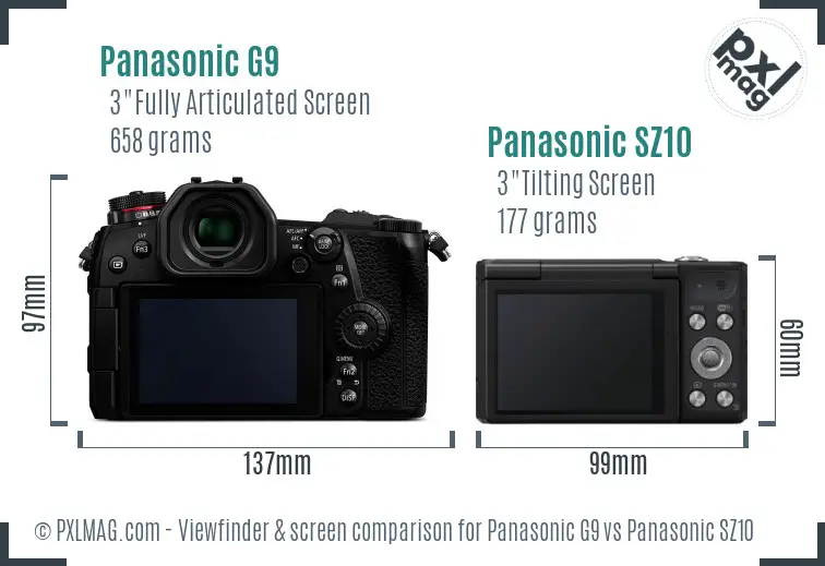 Panasonic G9 vs Panasonic SZ10 Screen and Viewfinder comparison