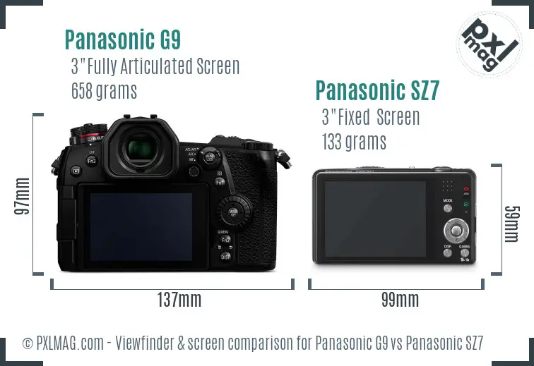 Panasonic G9 vs Panasonic SZ7 Screen and Viewfinder comparison