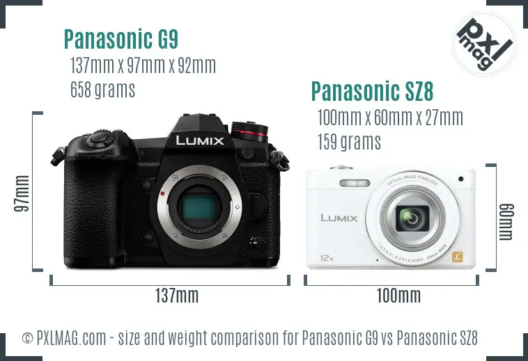 Panasonic G9 vs Panasonic SZ8 size comparison