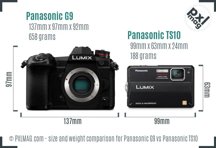 Panasonic G9 vs Panasonic TS10 size comparison