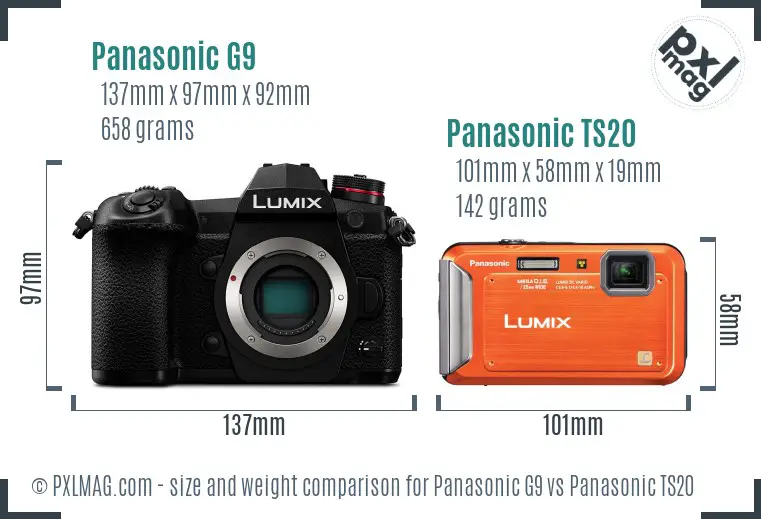 Panasonic G9 vs Panasonic TS20 size comparison