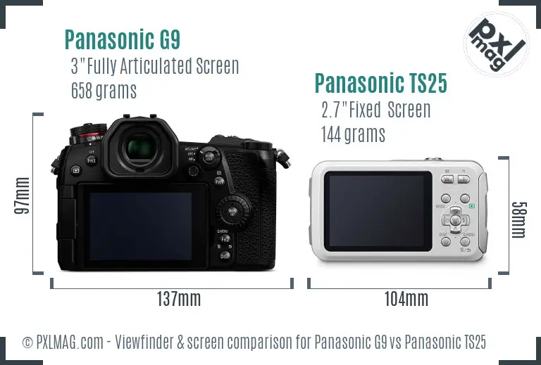 Panasonic G9 vs Panasonic TS25 Screen and Viewfinder comparison