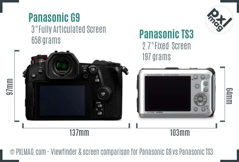 Panasonic G9 vs Panasonic TS3 Screen and Viewfinder comparison Panasonic G9 vs Panasonic TS3 Screen and Viewfinder comparison