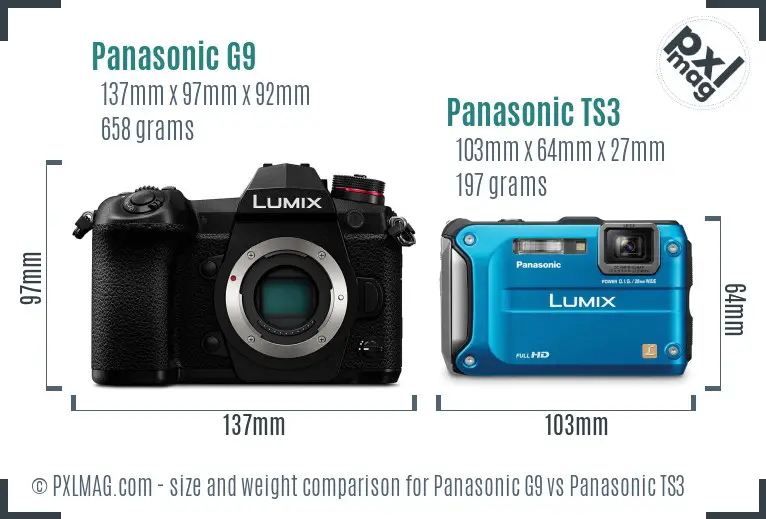 Panasonic G9 vs Panasonic TS3 size comparison Panasonic G9 vs Panasonic TS3 size comparison